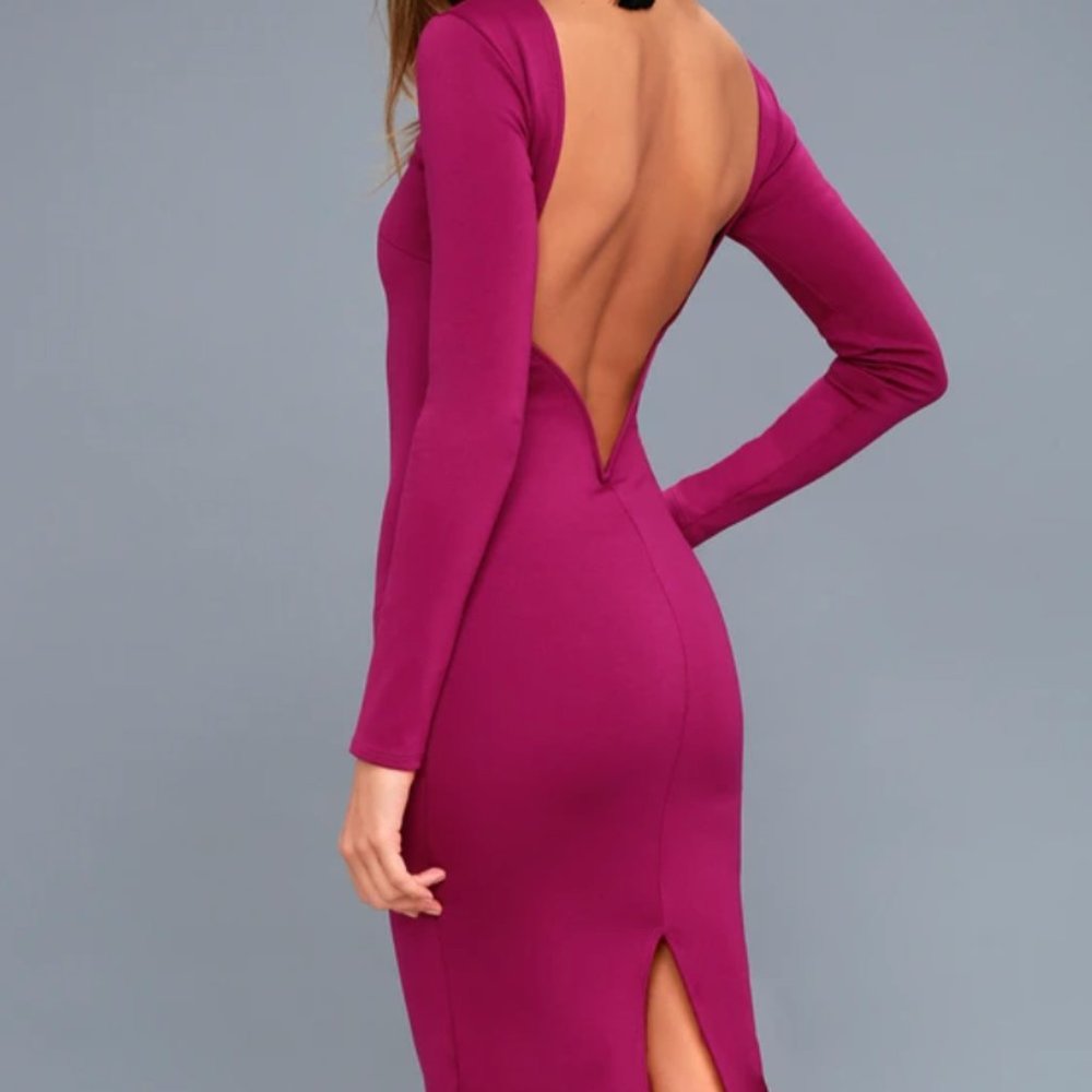 LULU'S Long Sleeve Backless Magenta Dress